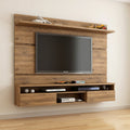 Rustic Oak Wall-Mounted TV Panel Unit with Floating Media Console and Display Shelf