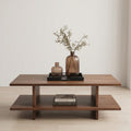 Solid Walnut Two-Tier Coffee Table with H-Frame Base & Open Lower Shelf