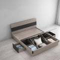 Grey Oak Hydraulic Storage Bed with Striped Headboard and Side Drawers