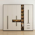 Cream & Dark Bronze Wardrobe with LED-Lit Open Display Tower, Recessed Niche and Three Base Drawers