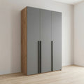 Slate Grey & Walnut Three-Door Wardrobe with Walnut Side Panels and Slim Black Handles