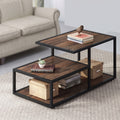 Industrial Stepped Coffee Table with Black Steel Frame & Reclaimed Wood Shelves