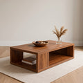 Solid Walnut Low-Profile Coffee Table with Open Storage Shelf