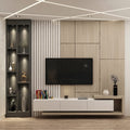 Light Oak & Charcoal Modular TV Wall Unit with Fluted Panels and Display Shelves
