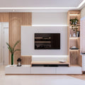 Natural Oak & White Scandinavian TV Wall Unit with Fluted Panels and LED Shelving