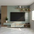 Sage Green & Oak Modular TV Wall Unit with Fluted Panels and Floating Display Shelves