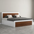 White & Walnut Two-Tone Platform Bed with Framed Wood Panel Headboard and Footboard