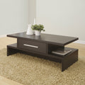 Espresso Wenge Coffee Table with Centre Drawer, Open Side Shelf & Cantilever Top