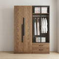 Walnut & Graphite Open-Plan Wardrobe with Two-Door Section, Hanging Rails, Shelves and Base Drawers