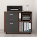 Mobile Printer Stand with Drawers & Open File Shelving – Walnut & Charcoal