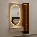 Wall-Mounted Dressing Unit with LED Oval Mirror & Side Shelving Tower