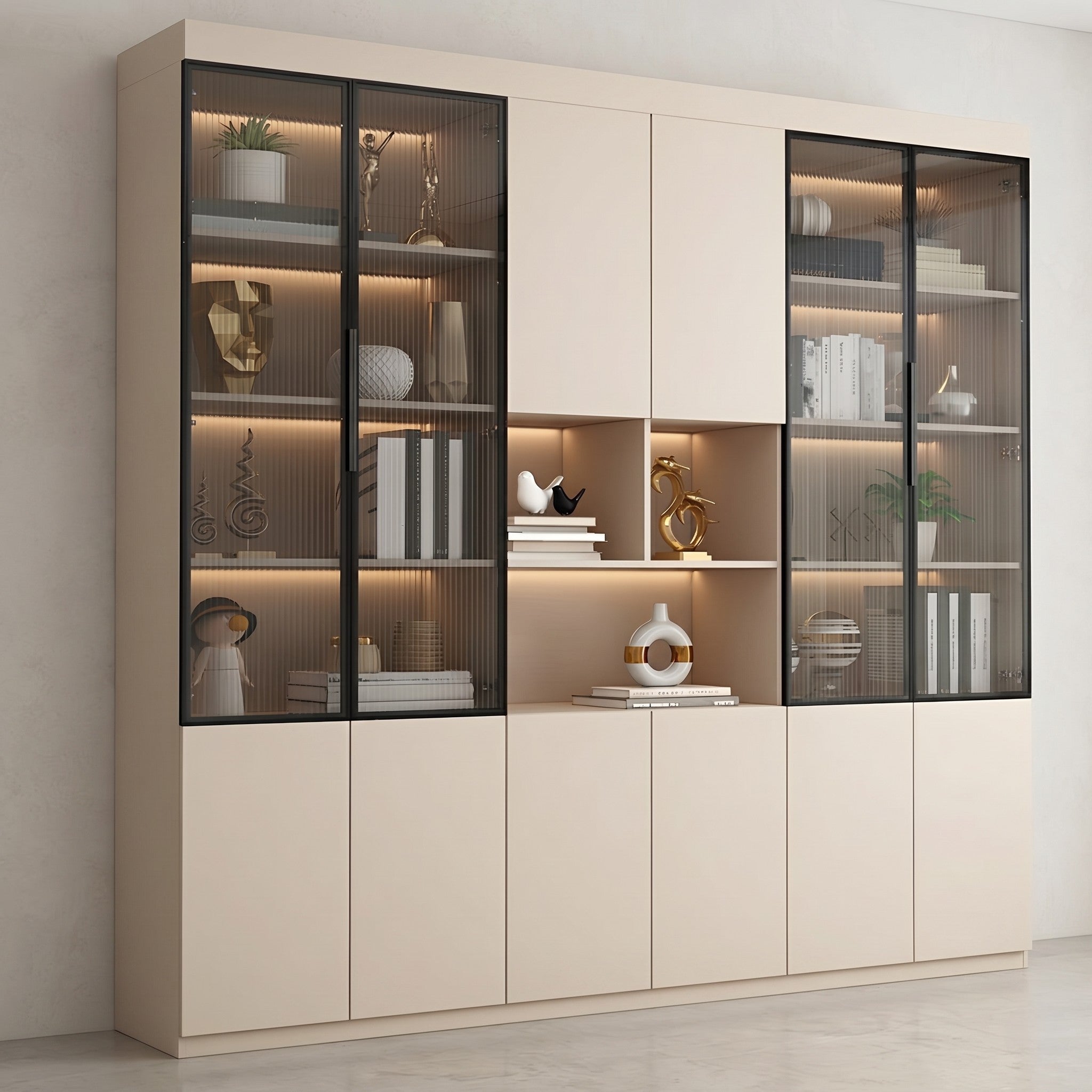 Modular Glass-Front Display Cabinet with LED Lighting