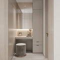 Built-In Vanity Dressing Nook with Floor-to-Ceiling Mirror & Tall Storage Tower