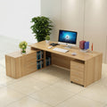 L-Shaped Executive Desk with Credenza, Binder Shelving & Mobile Pedestal – Natural Oak