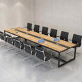 Long Conference Table with Cable Management Strip & Black Frame – Oak & Black