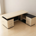 Double-Pedestal Boss Desk with Side Return & Open Shelving – Birch & Black