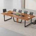 Rectangular Conference Table with V-Frame Legs & Walnut Column – Warm Walnut & Black