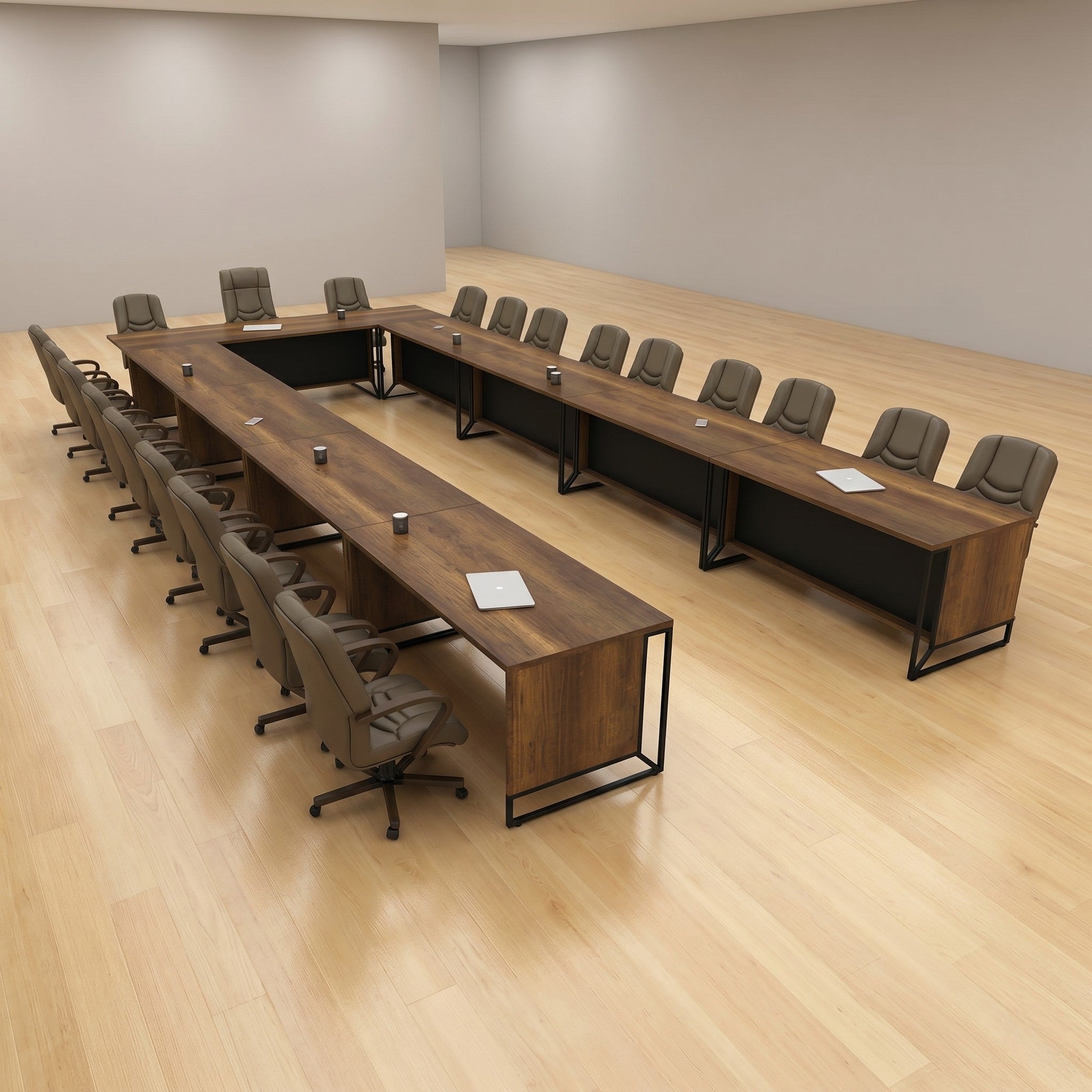 U-Shaped Modular Conference Table System – Dark Walnut & Black