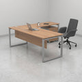 L-Shaped Executive Desk with Elevated Return Shelf & Mobile Pedestal – Oak & Silver