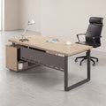 Executive Desk with Ribbed Door Cabinet & Perforated Modesty Panel – Oak & Charcoal
