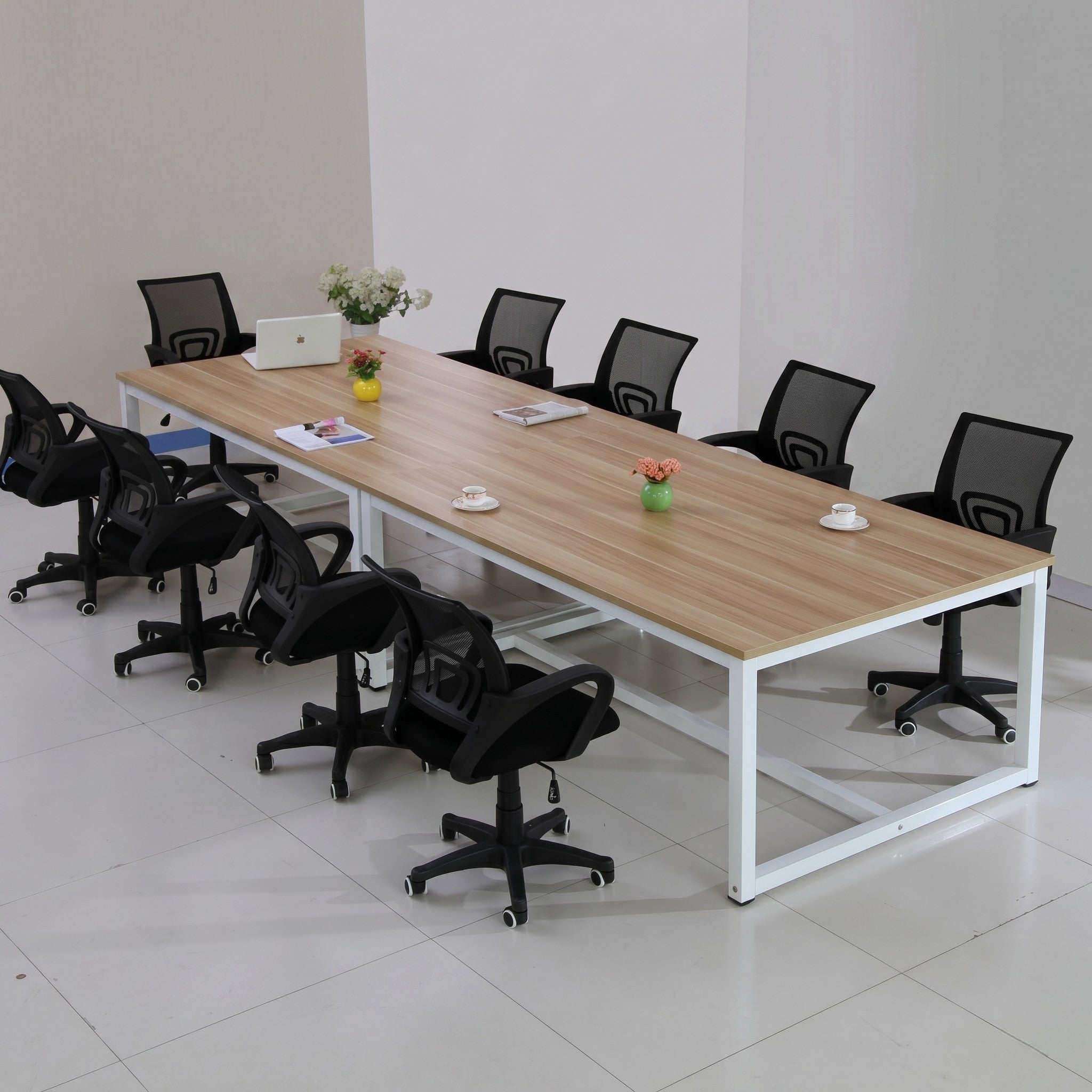 Large Conference Table with Square Loop Frame – Oak & White
