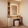 Built-In Vanity Nook with LED Backlit Mirror, Overhead Cabinet, Open Shelves & Fluted Side Panel