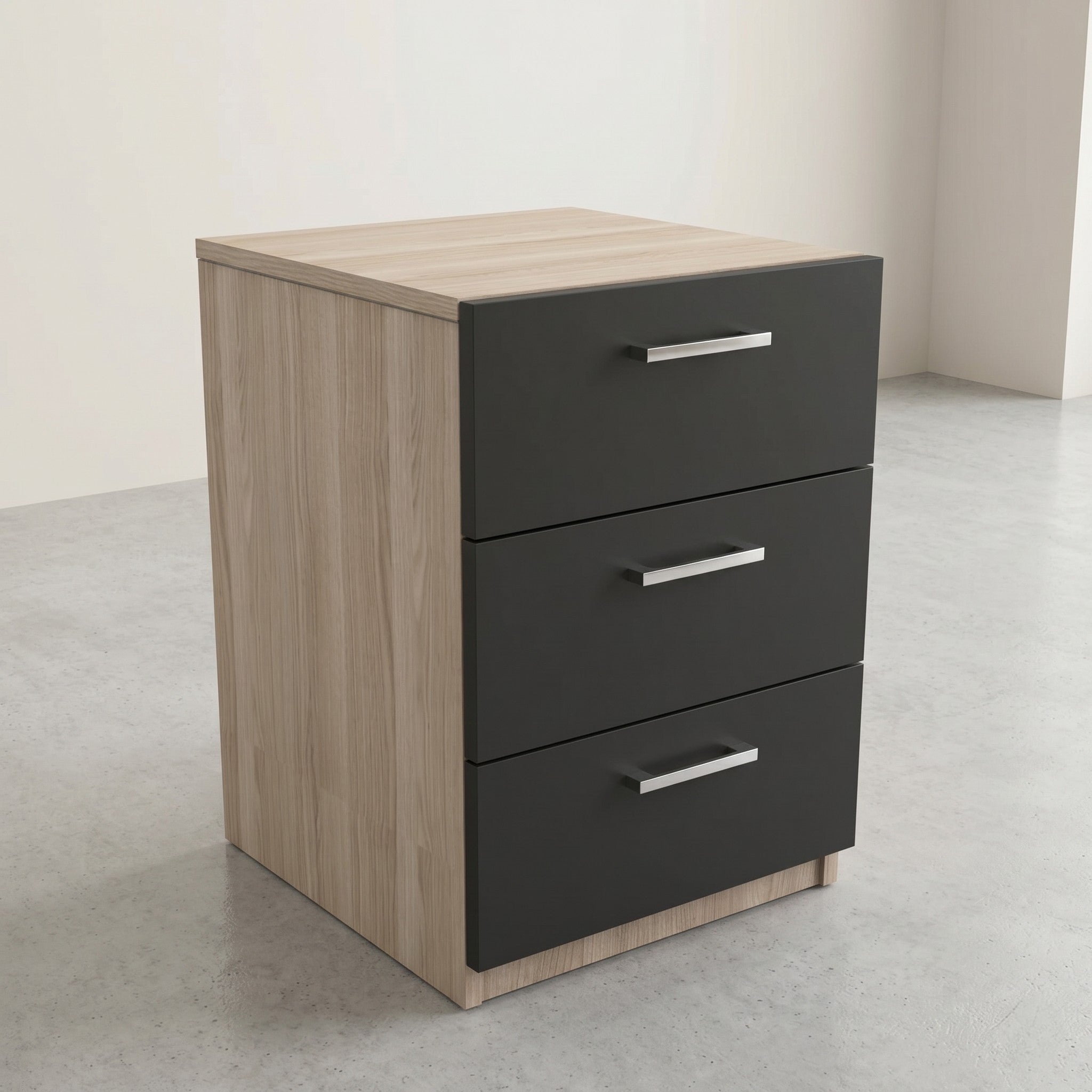 3-Drawer Office Pedestal with Oak Top & Charcoal Fronts