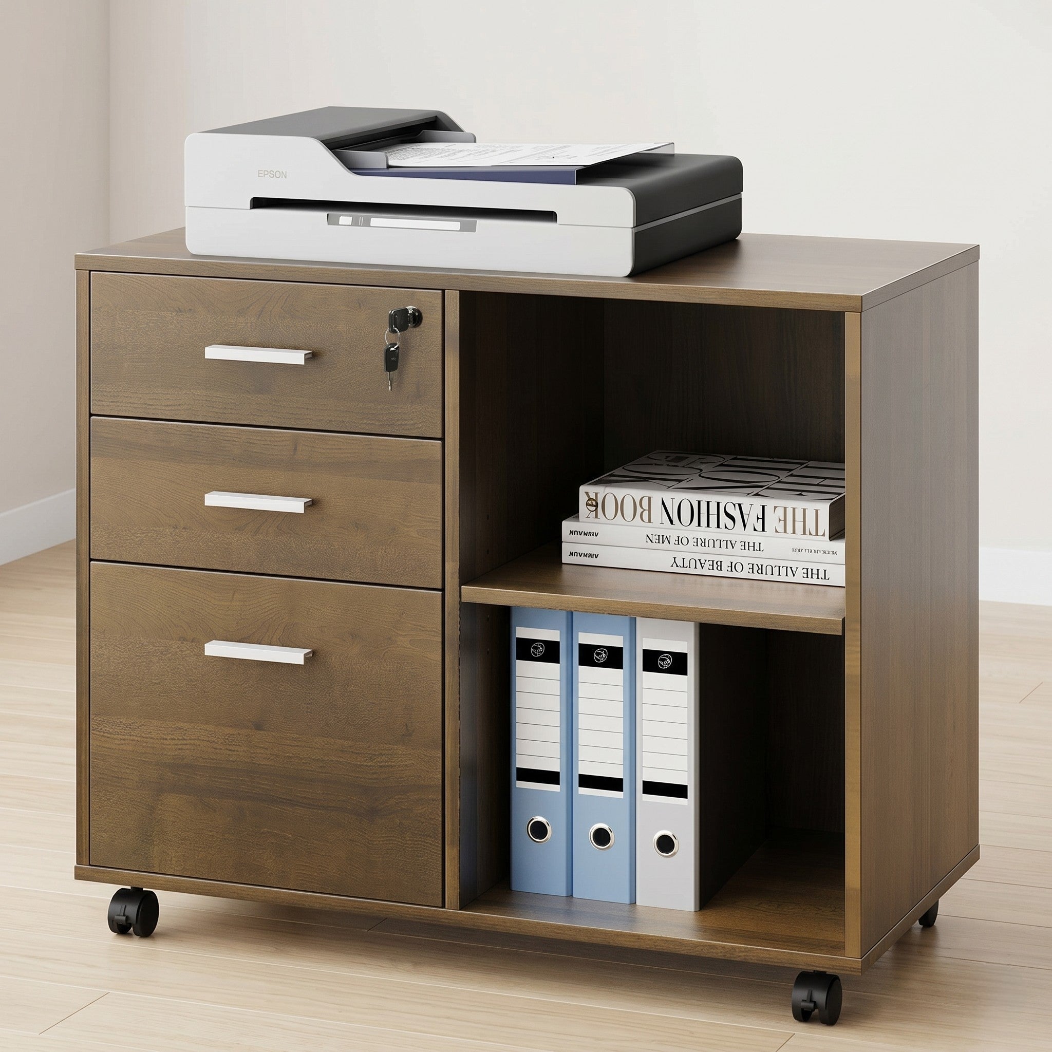 Mobile Printer Stand & File Pedestal with Lockable Drawers