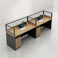 2-Seat Linear Workstation with Tall Glass Screens & Mobile Pedestals – Oak & Charcoal