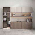 Full Wall Storage System with LED Shelving & Mixed Cabinets – Taupe & Oak