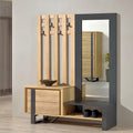 Industrial Oak & Anthracite Hallway Dressing Unit with Coat Hooks, Mirror & Shoe Shelf