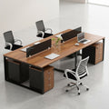 4-Seat Back-to-Back Bench Workstation with Low Dividers & Pedestals – Walnut & Black