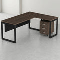 L-Shaped Executive Desk with Mobile Pedestal & Cable Port – Dark Smoked Oak & Black