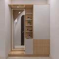 Integrated Dressing Unit with LED Framed Mirror, Open Display Shelves & Wardrobe Cabinet