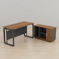 L-Shaped Executive Desk with Sliding Door Credenza – Walnut & Charcoal