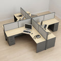 4-Seat L-Shaped High-Panel Cubicle Workstation with Fixed Pedestals – Maple & Grey