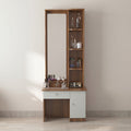 Compact Walnut Dressing Unit with Full-Length Mirror, Side Display Tower & White Drawer Cabinet