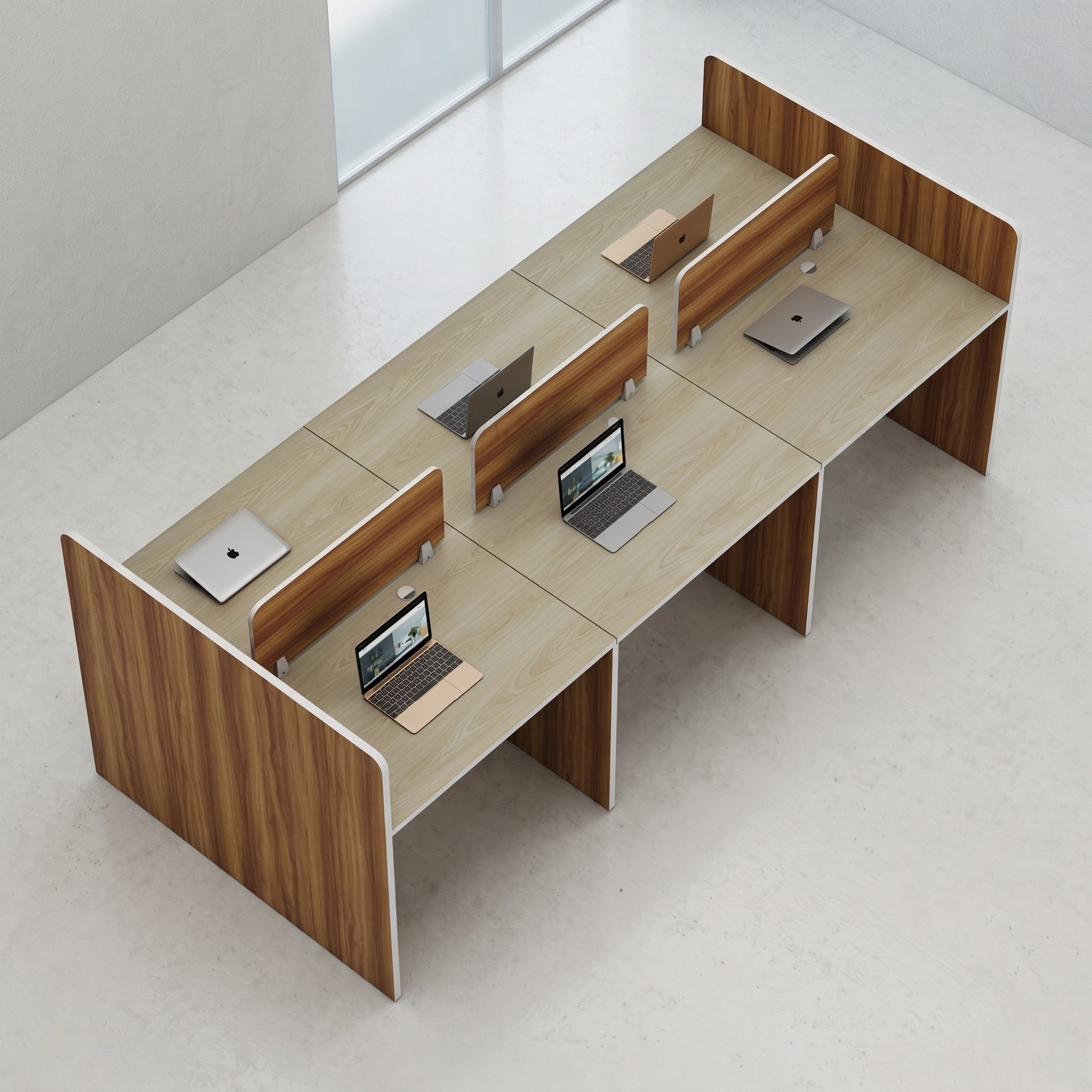 6-Seat Open-Plan Cluster Workstation with Privacy Screens