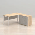 L-Shaped Executive Desk with Door Cabinet & 3-Drawer Pedestal – Oak & Grey