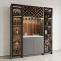 Charcoal & Walnut Home Bar Unit with Diamond Wine Rack, Stemware Hanging Rail, LED-Lit Open Spirit Display Towers and White Marble Bar Counter