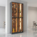 Charcoal & Walnut Full-Height Four-Door Glass Wine & Spirit Display Cabinet with LED Strip Lighting and Glass Shelves