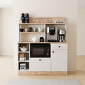 White & Oak Coffee Station Crockery Unit with Open Mug Shelves, Appliance Countertop, Microwave Cabinet, Open Side Niches and Concealed Storage