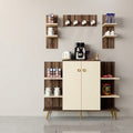 Ebony Stripe & Cream Coffee Station Crockery Unit with Wall-Mounted Mug Rail, Open Side Shelves, Gold Legs and Two Concealed Cabinet Doors
