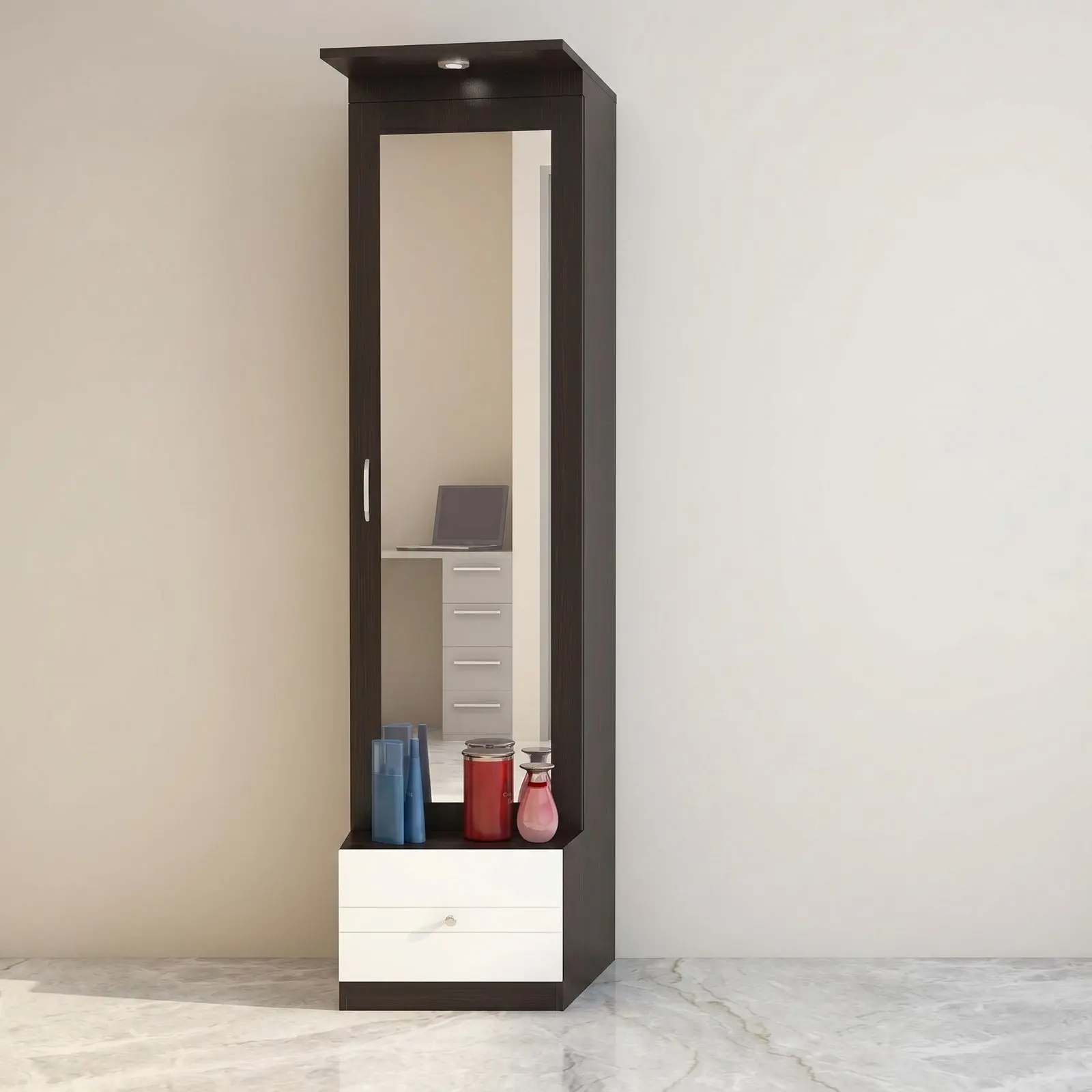Single Door Wardrobe with Full-Length Mirror