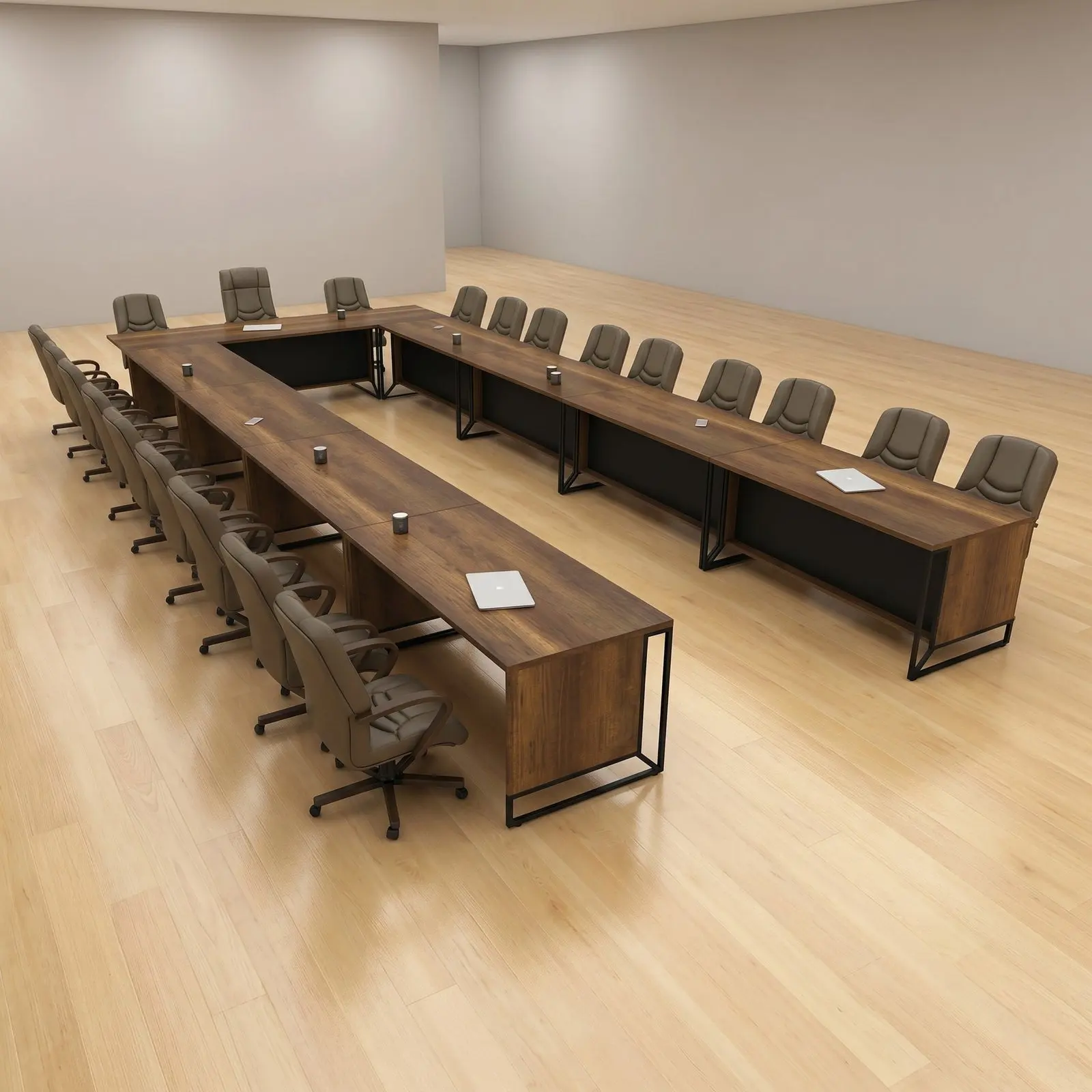 U-Shaped Modular Conference Table System – Dark Walnut & Black